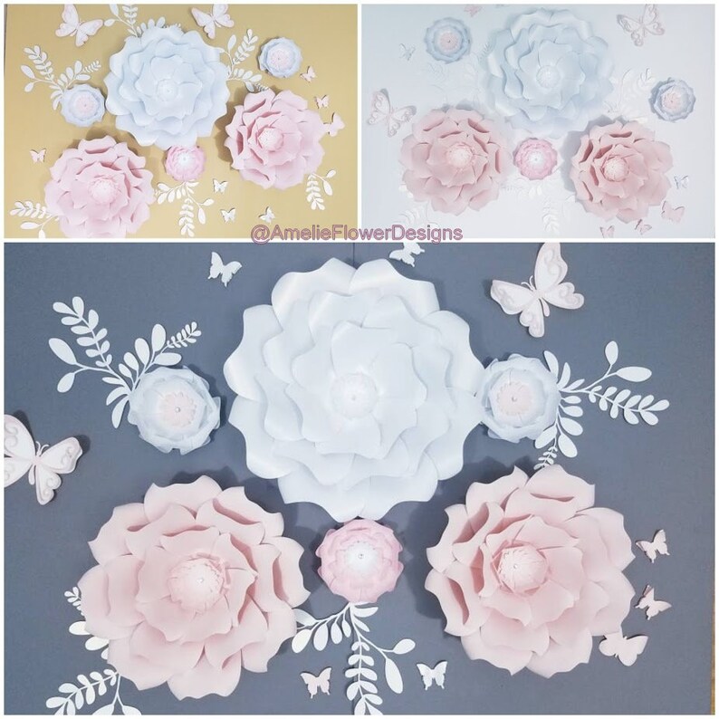 Large Flowers Wall Decor Large Blush Flowers Wall Decor Nursery Large Flowers Wall Baby Shower Backdrop White Pink Gold Flowers Wall