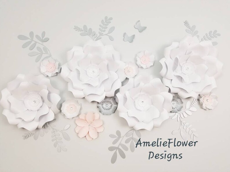 White Paper Flowers Nursery Wall Decor Pink Wedding Girls Room Flower