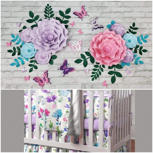 Paper Flowers in Pink Purple and Teal for Nursery Wall Decor Etsy