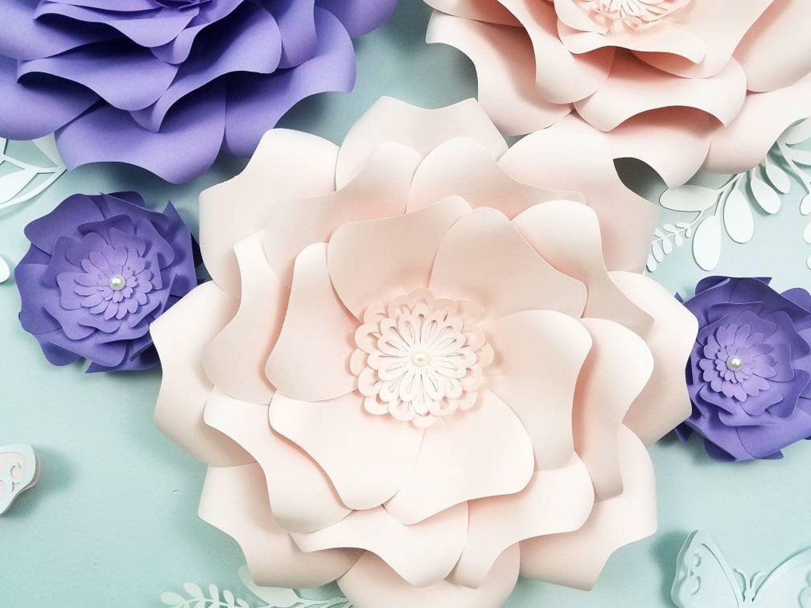 Pink and purple paper flowers wall decor. Large purple flowers Etsy