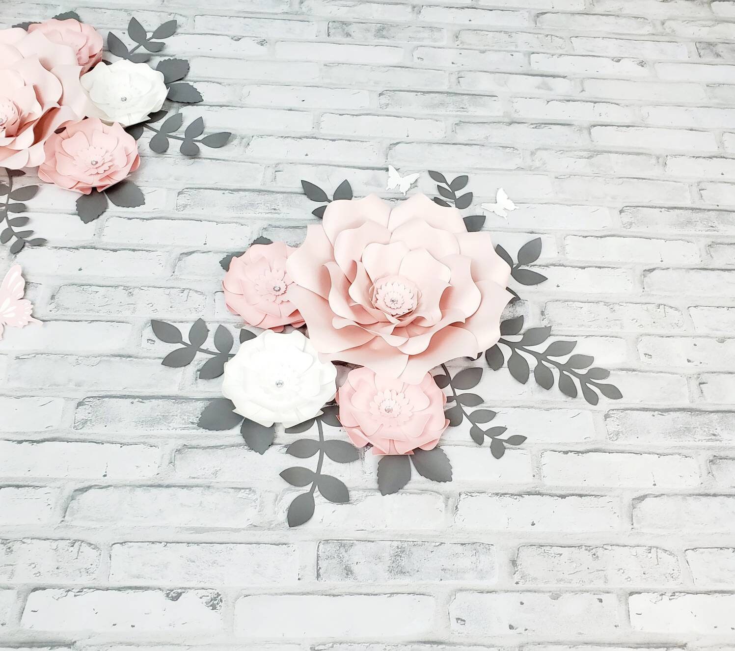 Large Pink Flowers Wall Decor. Nursery Pink White and Gray Etsy UK