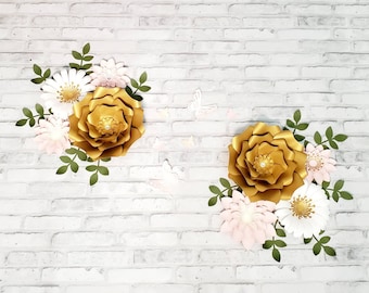 Nursery Wall Decor Blush, White, Gold. Baby girl Vintage Floral Boho Wall Flowers Blush Pink, Gold, Green and White Shabby Chic Rose Flowers