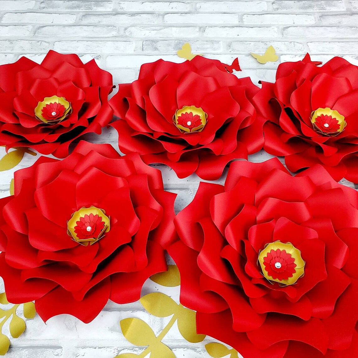 Large Red and Gold Flowers for Backdrop and Wall Decor. Red Etsy
