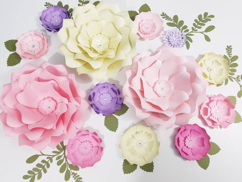 Paper Flowers Wall Decor Yellow And Pink Paper Flowers Store Etsy
