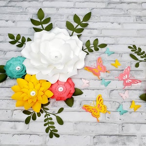 Eight white, coral and teal nursery flowers. 3D large flowers for wall inspired by Floral Field by Cloud Island. Girl's room wall decor. image 2