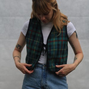 Reversible Tartan and Patchwork Vest with Tie Front