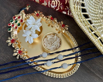 Three Beads Blue Rakhi: Adult Rakhis, Rakhi, Rakshabandhan, Indian Rakhi Bracelets, Rakhi sets, Rakhi for brothers, Rakhi for sisters