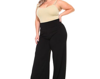 Women's plus size palazzo wide leg solid classic pants