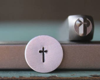 5mm シンプルな宗教的な十字架 DIY ジュエリー製作 メタルデザインスタンプ - スタンピングキット、ツール、プレス、マシン、消耗品 - SGCH-144