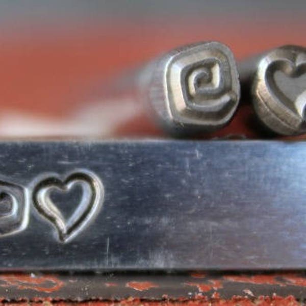 5mm Whimsical Heart and Square Swirl Metal Design 2 Stamp Set - Steel Stamp - SGWM7WM1