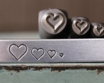 7mm, 5mm, 3mm and 1.5mm Simple Heart Metal Design 4 Stamp Set - Supply Guy Stamp - SGCH-787577425