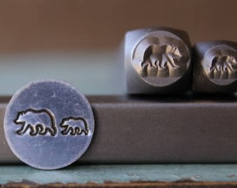 6mm and 4mm Mama Grizzly Bear and Baby Grizzly Bear (left facing) Metal Design 2 Stamp Set - Supply Guy Stamp - SGCH-142174