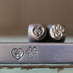 6mm Hund Pfote und Herz Hund Pfote Metall Design 2 Stempel Set - Versorgung Kerl Stempel - SGCH-399404