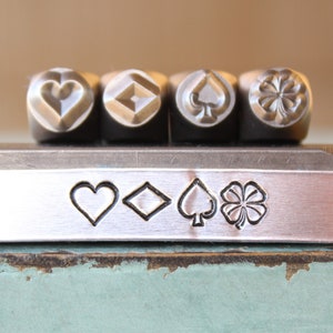 6mm Spade, Club, Heart and Diamond Card Symbol Metal Design 4 Stamp Set - Supply Guy Stamp - SGCH-575564555557