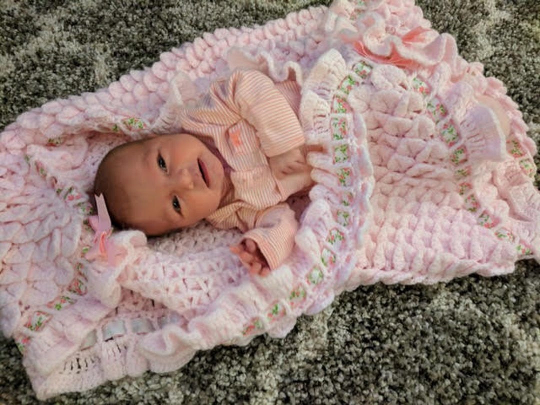 Baby Soft Blanket, Unique Baby Blanket, Heirloom Baby Blanket, Crocodile Stitch Blanket, Pink or