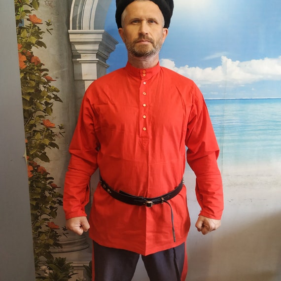 Red cossack cotton shirt Kosovorotka cossack tradi