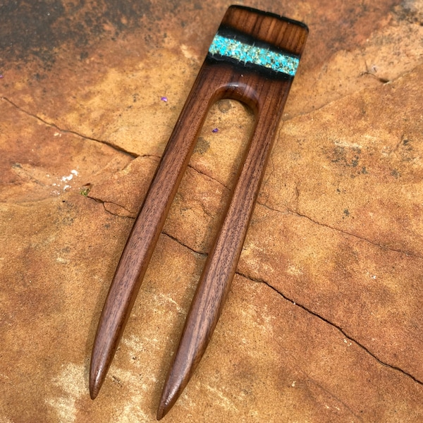 5.75" Bolivian Rosewood hairfork with crushed turquoise