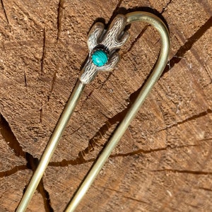 Brass cactus and turquoise minimalist southwestern hairpin