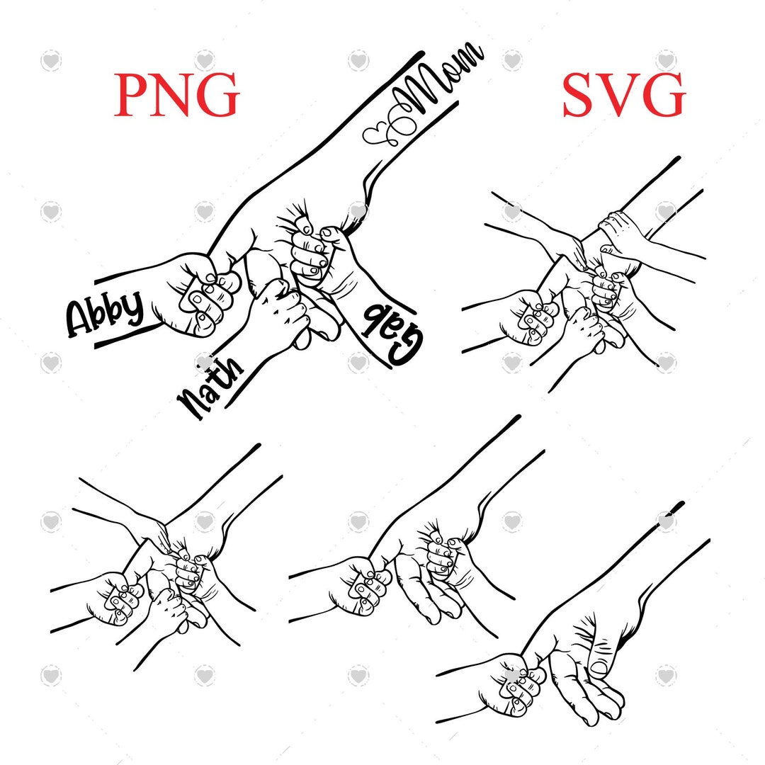 Mom and Kids Holding Hands SVG and PNG Design up to 5 Children Hands ...