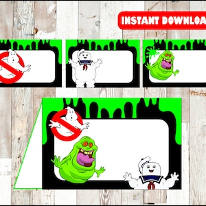 Download istantaneo delle etichette alimentari di Ghostbusters, carte per tende alimentari di Ghostbusters, etichette stampabili per tavoli per cibo per feste di Ghostbusters