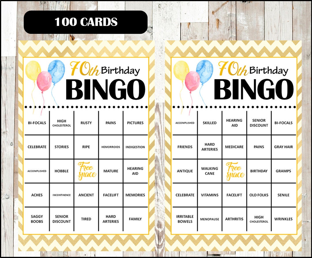 70th Birthday Party Bingo Game 100 Different Cards Old Age | Etsy
