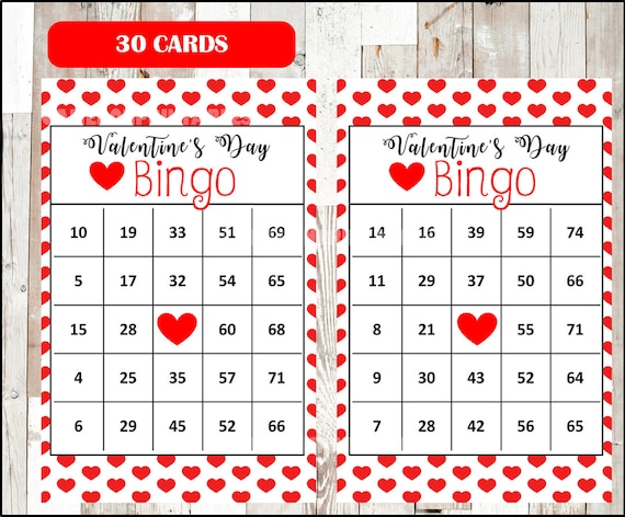 30 Valentines Bingo Cards Printable Valentine Bingo Cards | Etsy