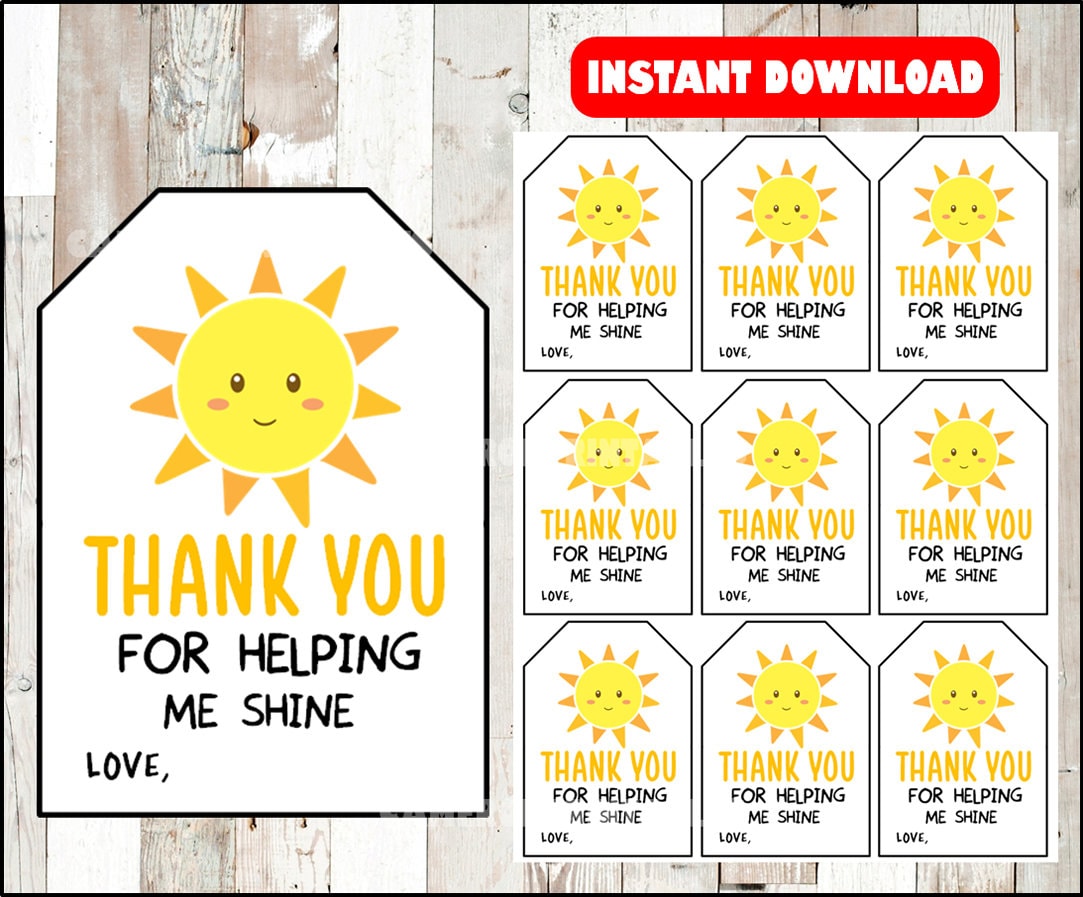 Teacher Appreciation Thank You For Helping Me Shine Etsy