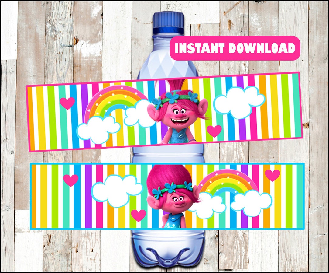 Free Printable Trolls Water Bottle Labels