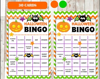 Halloween Bingo Game - Printable - 30 different Cards - Party Game Printable - Half Page Size - INSTANT DOWNLOAD
