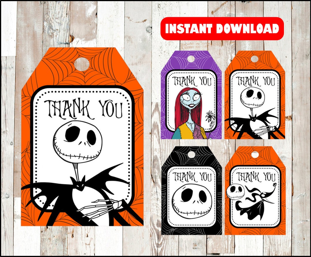 nightmare before christmas thank you tags, printable nightmare before christmas tags, nightmare before christmas party tags instant download - etsy