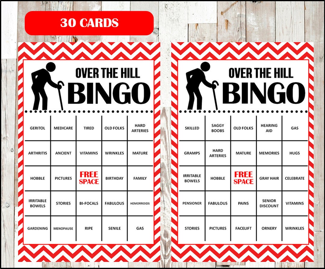 Over the Hill Bingo - Birthday Party Bingo Game - 30 Different Cards ...