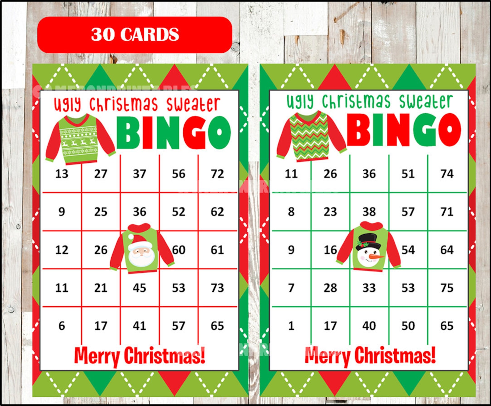 30 Ugly Christmas Sweater Bingo Cards DIY Printable Game for Etsy