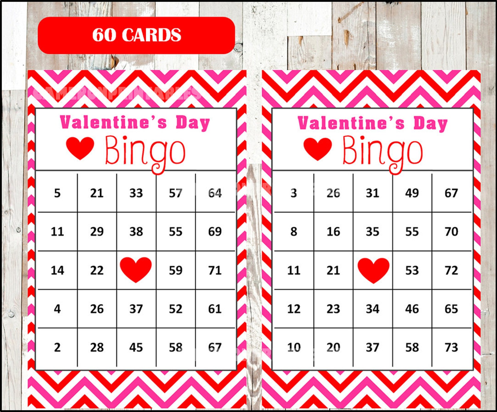 60 Valentines Bingo Cards Valentine Party Game Printable Etsy UK