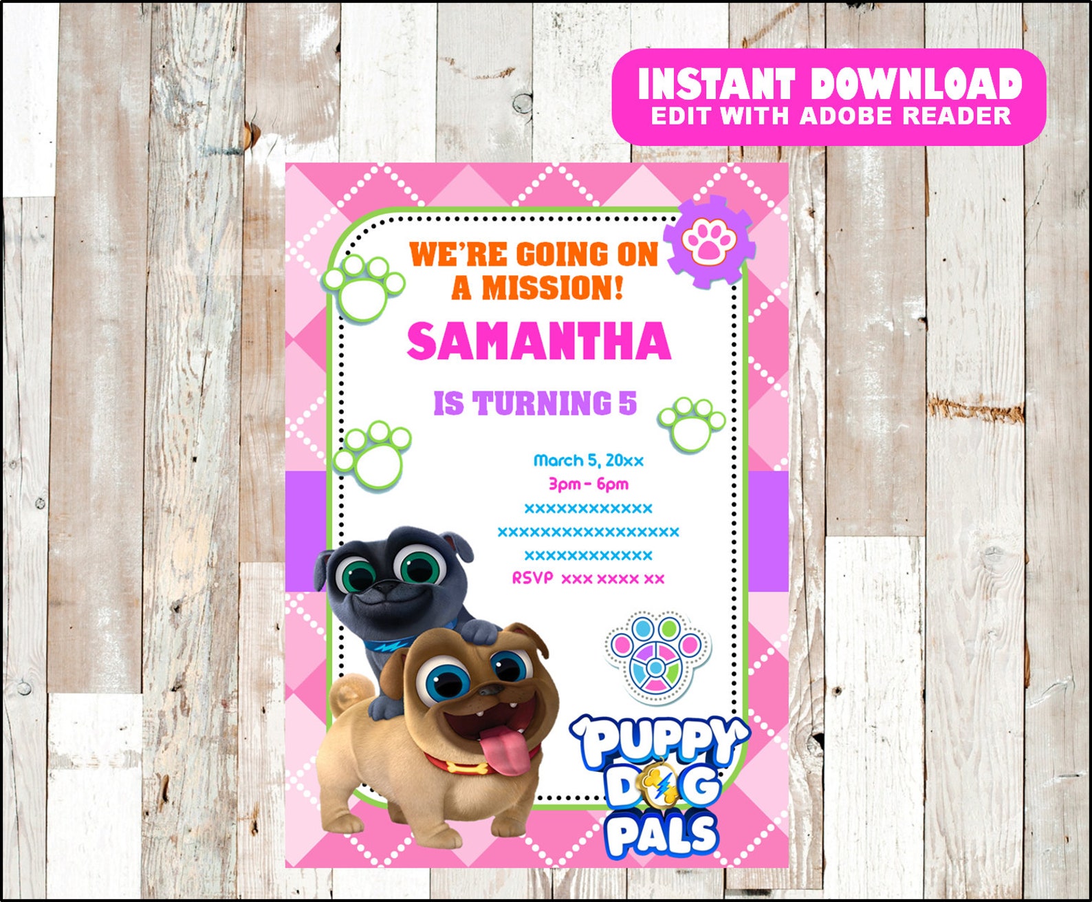 Puppy Dog Pals Invitation Printable Pink Puppy Dog Pals Party - Etsy