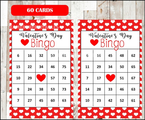 60 Valentines Bingo Cards Printable Valentine Bingo Cards | Etsy