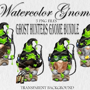 Haunted Ghost Hunters Gnome Family PNG clipart. 4 PNG files Garden gnome watercolor clipart. Instant Digital Download