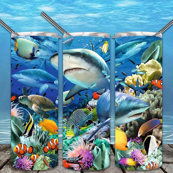 Shark Reef 20oz Skinny Tumbler Sublimation Designs for Straight/Tapered Tumbler PNG File Digital Download