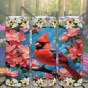 Lily Bordered Cardinal  20oz Skinny Tumbler Sublimation Designs for Straight/Tapered Tumbler PNG File Digital Download