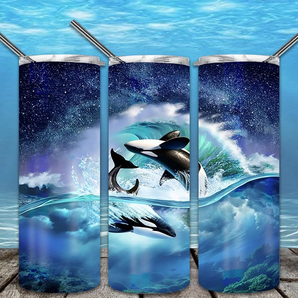 Midnight Orca Whale 20oz Skinny Tumbler Sublimation Designs for Straight/Tapered Tumbler PNG File Digital Download