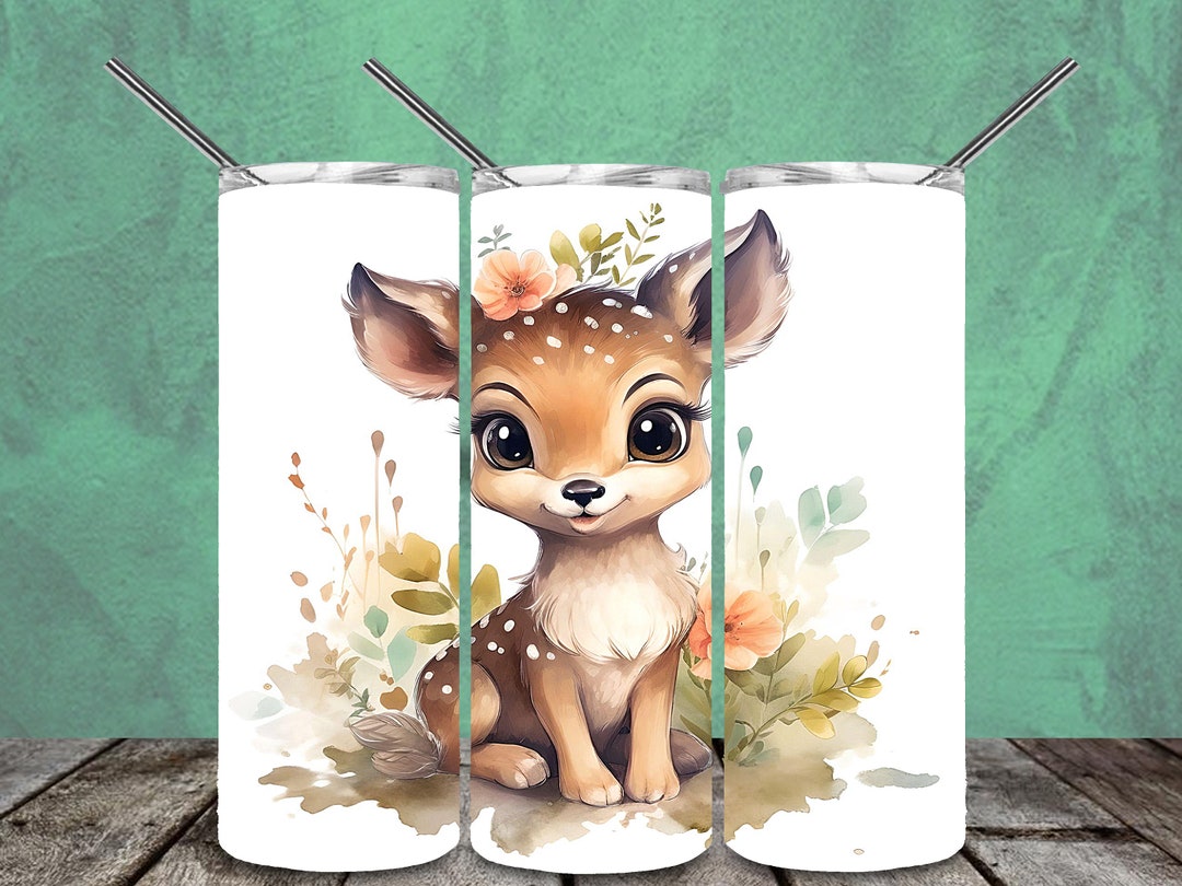 Baby Deer Watercolor Watercolor 20oz Skinny Tumbler Sublimation Designs ...