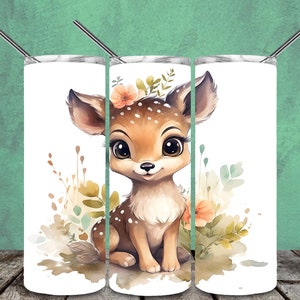 Baby Deer Aquarell 20 Unzen Skinny Tumbler Sublimation Designs für gerade/Tapered Tumbler PNG Datei digitaler Download