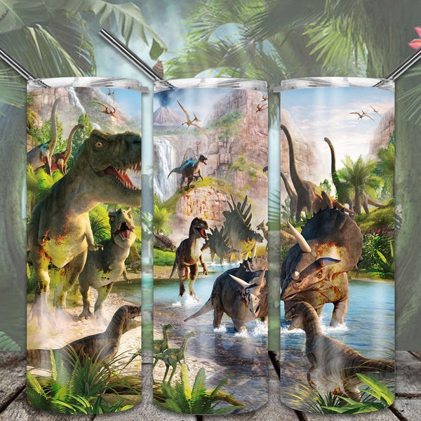 Dinosaures préhistoriques 20 oz gobelet maigre en sublimation pour gobelet droit/conique fichier PNG en téléchargement numérique