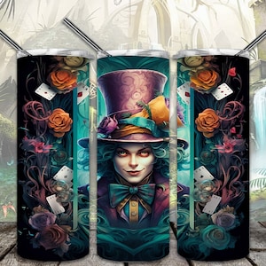 Mad Hatters Dream Diseños de sublimación de vaso flaco de 20 oz para descarga digital de archivos PNG de vaso recto/cónico