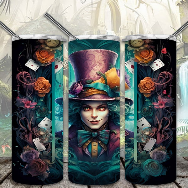 Mad Hatters Dream 20oz Skinny Tumbler Sublimation Designs for Straight/Tapered Tumbler PNG File Digital Download