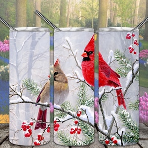 Winter Cardinal 20 Unzen Skinny Tumbler Sublimationsentwürfe für gerade / konische Becher PNG Datei Digitaler Download
