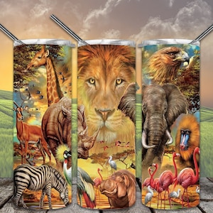 African Wildlife 20oz Skinny Tumbler Sublimation Designs for Straight/Tapered Tumbler PNG File Digital Download