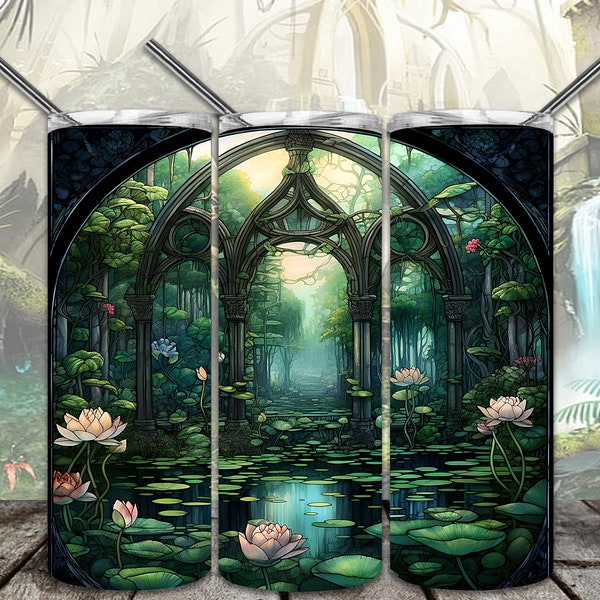 Fairy Gateway Stained Glass Stained Glass 20oz Skinny Tumbler Sublimation Designs for Straight/Tapered Tumbler PNG File Digital Download