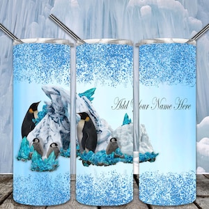 Penguin Blue Glitter Nature  20oz Skinny Tumbler Sublimation Designs Straight/Tapered Tumbler PNG File Digital Download