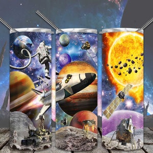Diseños de sublimación para vasos estrechos de 20 oz con diseño de exploración espacial para vasos rectos o cónicos, archivo PNG, descarga digital