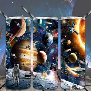 Diseños de sublimación de vasos delgados de 20 oz para exploración espacial para vasos rectos/cónicos, archivo PNG, descarga digital